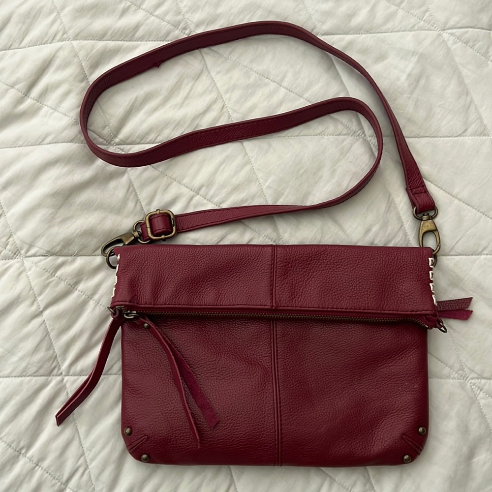 Lucky Brand Deep Red Leather Purse Crossbody / Clutch conversion